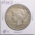 1934-D $1 Peace Silver Dollar in XF+ Condition #5033