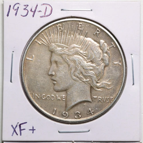 1934-D $1 Peace Silver Dollar in XF+ Condition #5033