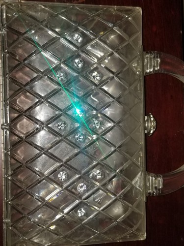 1940s Clear Lucite Rhinestones Handled Clutch Book Piece 8 X 5 X 2 - Picture 3 of 12