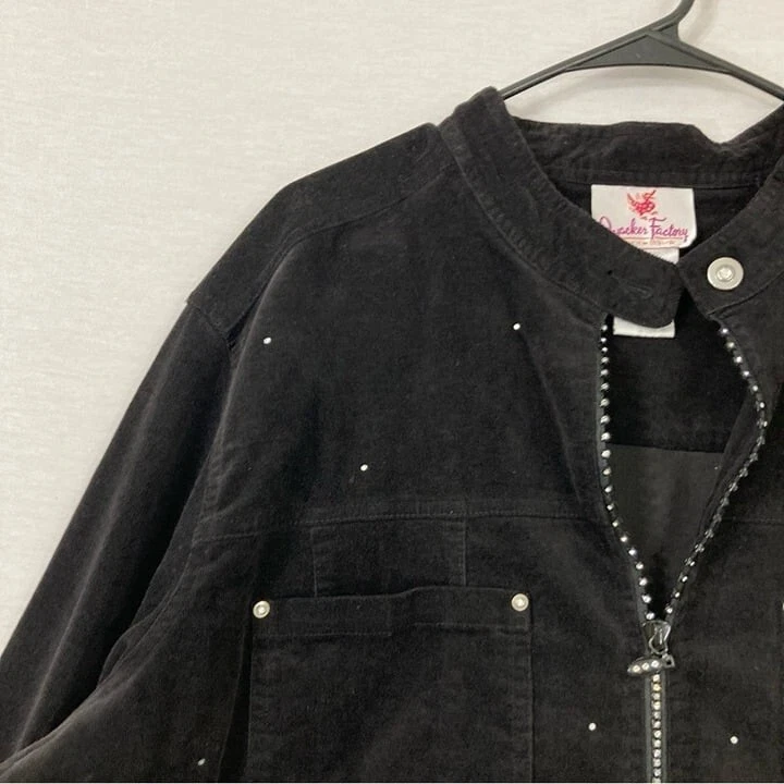 Quacker Factory Black Velvet Embellished Zip Up Jacket size 2X - Image 4 of 4