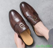 Men's Faux Leather Flats Woven Pattern Slippers Casual Party Mules Summer Slides
