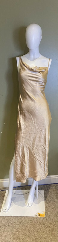 princess polly tan dress Princess Polly Tan Sheath Dress with Cowl Neck and Bishop Sleeves