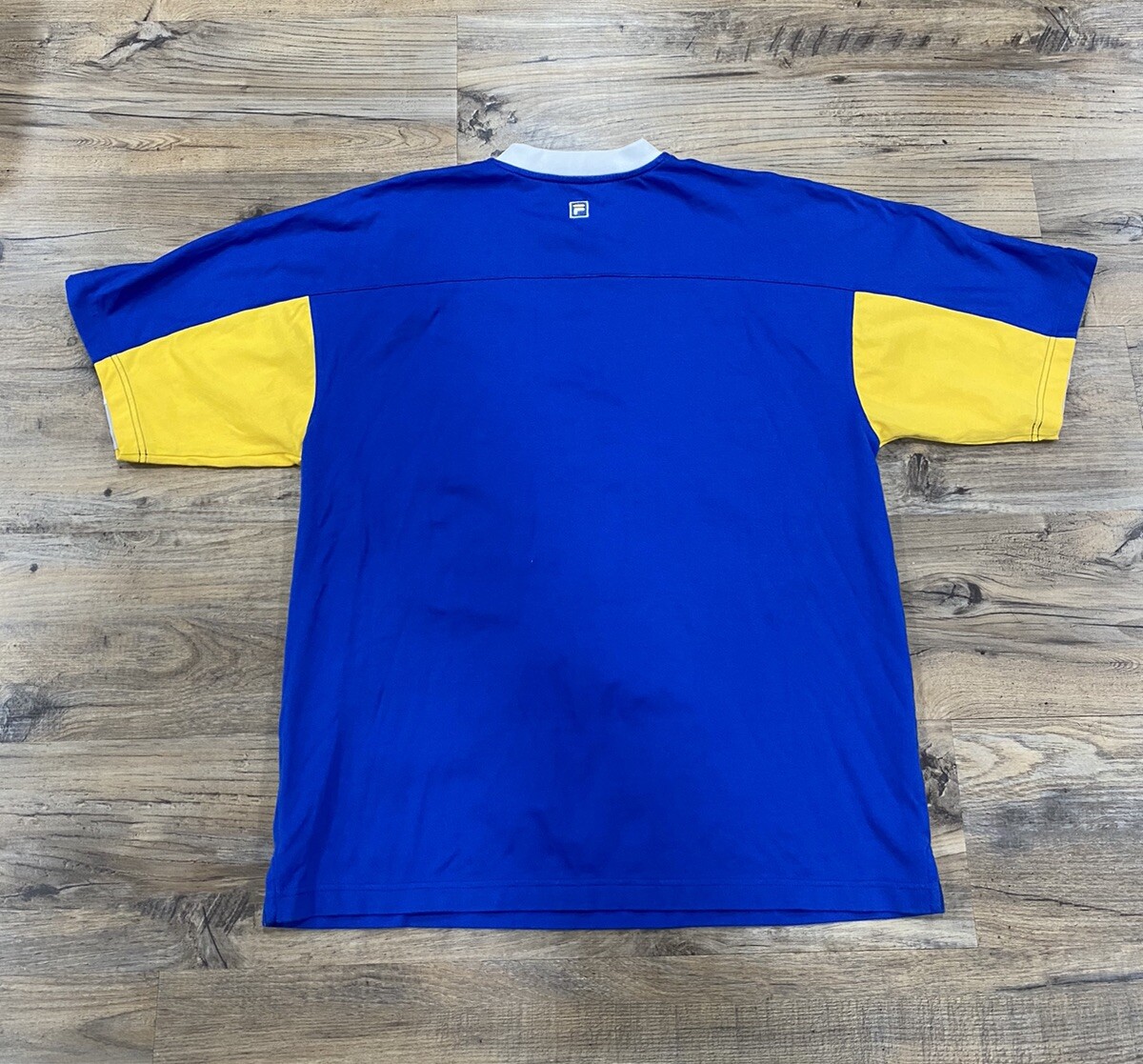 Camicia vintage anni '90 FILA uomo MD blu logo atletico e laterale retrò