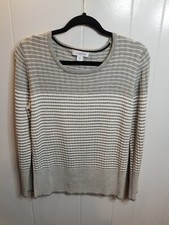 Liz Claiborne Women's XXL Gray/White Striped Ribbed Lightweight Sweater
