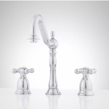 Signature Hardware Victorian Widespread Bath Faucet w/Metal Cross Handles-Chrome
