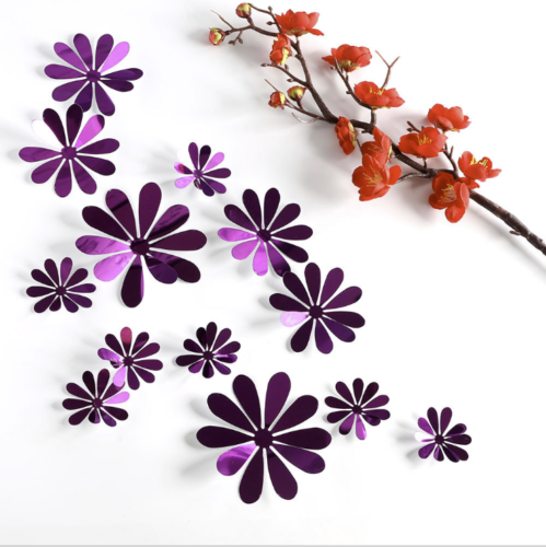12Pc 3d Flower Art Mirror Wall Sticker Decal Mural Diy Home Room Acrylic Decor - Picture 1 of 9