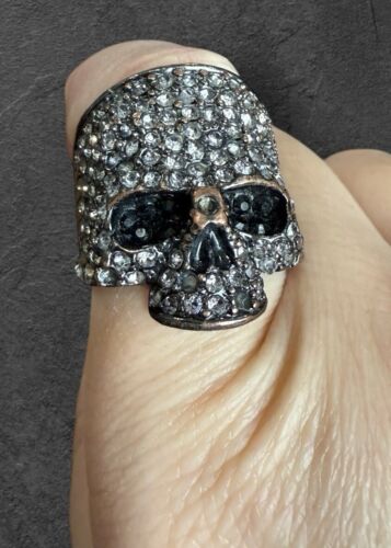 Skull Ring Chino Antrax Crystal Rock Bronze Black Biker Jewelry Unisex Size 8 - Picture 7 of 7