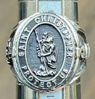 Saint Christopher Protect Us Sterling Silver 925 Men's Large Ring