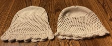 Set of 2 Vintage Crocheted Beige Baby/ Doll Caps 6 x 6 Handmade