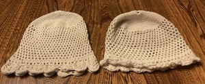 Set of 2 Vintage Crocheted Beige Baby/ Doll Caps 6 x 6 Handmade