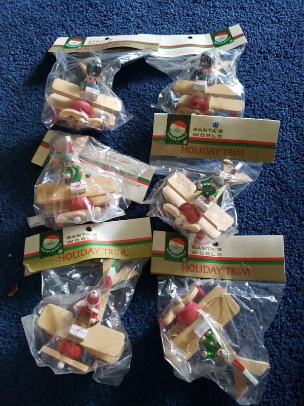 6 Kurt Adler Wood Airplane Ornaments NOS J-4957