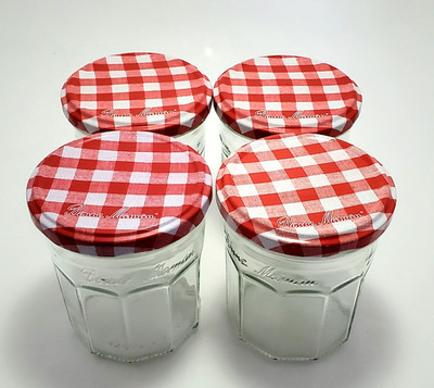 Lot of 4 Bonne Maman Empty Jam Jars 13 oz   Glass Storage w/ Gingham Lids 3.75''