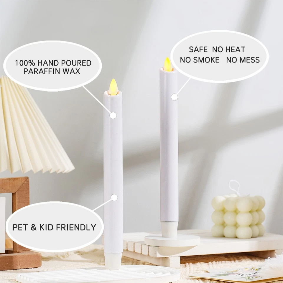 Luminara LED sin llama parpadeante batería velas cónicas temporizador blanco conjunto de 2 4 6 Foto 4 de 4