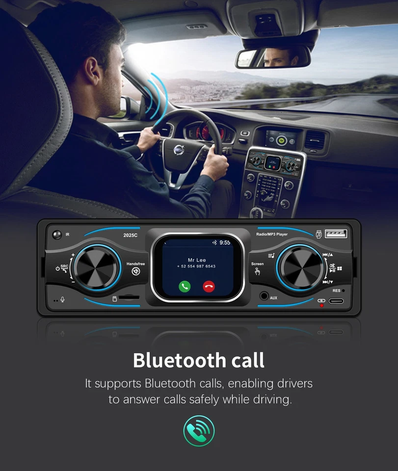 Car Stereo Radio Bluetooth Vintage Single Din Head Unit MP3 Player AUX/FM/USB US - Image 3 of 4