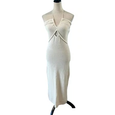 NWOT Reformation Venete Open Knit Dress Organic Cotton Cut out Halter Midi Sz M