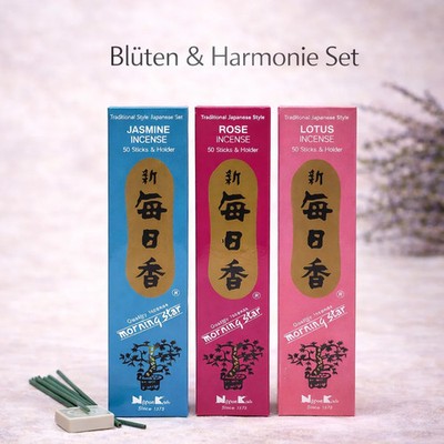 Nippon Kodo Morning Star Räucherstäbchen Set Rose · Jasmin · Lotus   3 × 