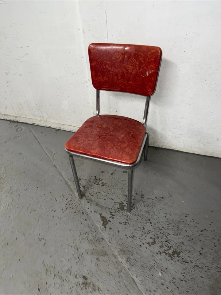 Three Mid-Century Howell Chromsteel Red Vinyl Small Chairs Model 81 - Image 3 of 4