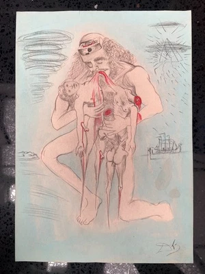Salvador Dali Zeichnung auf Papier (Handmade) signiert und gestempelt Mischte... - Bild 1 von 4