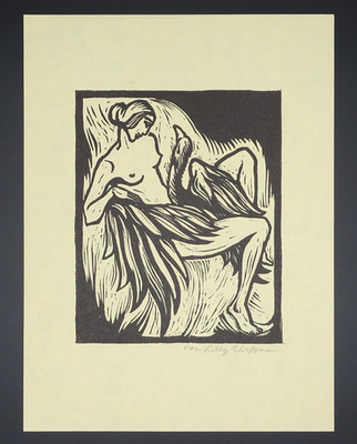 Lily Wiessner- Zilcher: Alter Schnitt/ Holzschnitt? weiblicher Akt + Vogel ~1931