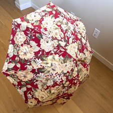 Vintage Ralph Lauren Floral Print Umbrella Wooden Cane Style Handle 40" Open