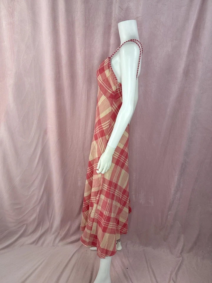 Maxi Vestido Polo Ralph Lauren Mujer Rosa a Cuadros 100% Algodón Talla 2 Cuello en V Foto 2 de 4