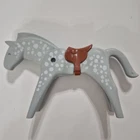 Vintage 1974 Geobra Playmobil Gray Horse With  Dots & Brown Saddle 4" Figure