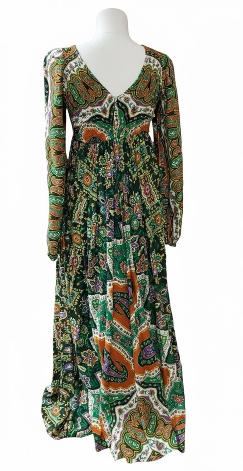 Maxi Vestido Denise L De Colección Años 70 Algodón Cachemira Floral Boho Talla 7/8 Manga Abullonada Foto 4 de 4