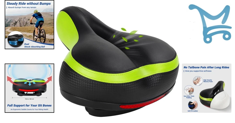 Cómodo asiento de bicicleta de espuma viscoelástica doble amortiguador impermeable ajuste hombres mujeres Foto 2 de 4