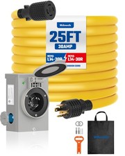 30 Amp 25FT Generator Cord and Power Inlet Box Kit, NEMA L14-30P to L14-30R, ...