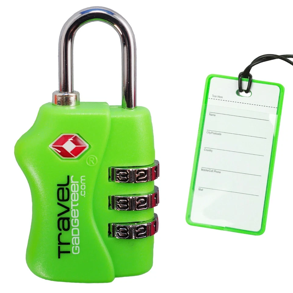 TRAVEL GADGETEER TSA Luggage Lock + Matching TAG | BRIGHT COLORS Easily Identify Your Luggage