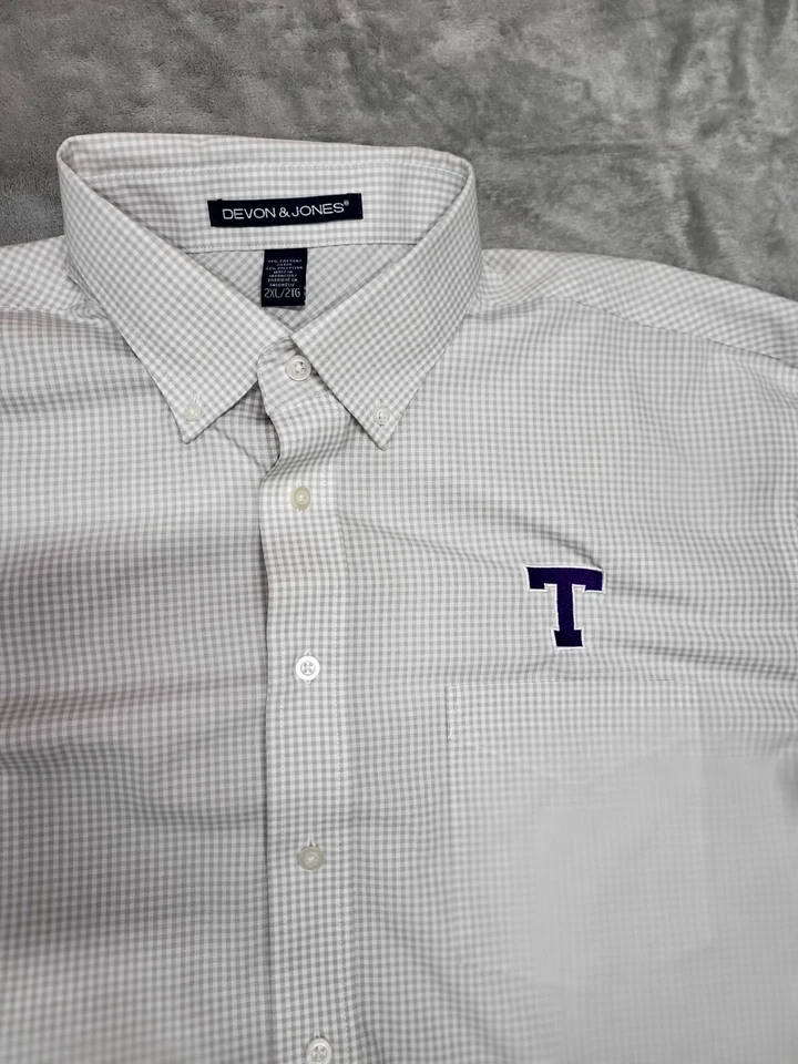 DEVON & JONES Shirt MEN'S 2XL/2TG BUTTON DOWN LONG SLEEVES Gray & White - T Logo - Image 3 of 4