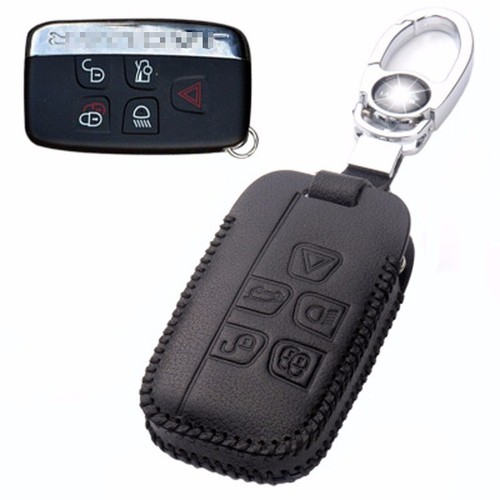 Genuine Leather 5 Button Remote Key Bag Case Fob Holder Chain For Jaguar Series - Picture 2 of 4