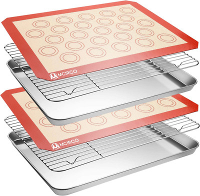 6pcs Stainless Steel Baking Sheet Tray Cooling Rack with Silicone Baking Mat Set