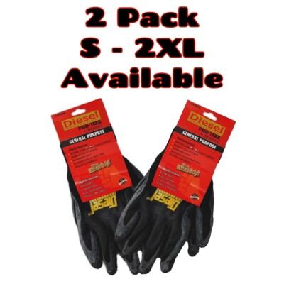 2pk Diesel Protection Pro-Tekk RUBBER PALM DIPPED WORK GLOVES GENERAL PURPOSE
