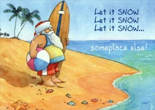 Santa with Surf Board and Beach Ball Box of 18 Warm Weather Christmas Cards