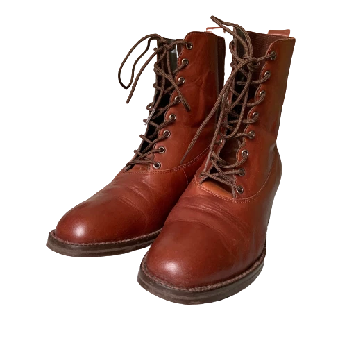 Leather Ankle Boots Lace Up Brown Landgirl Prairie Victorian Narrow Brazil 7.5