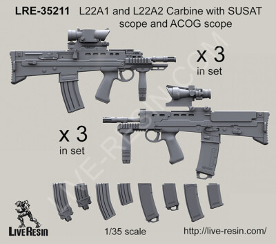 Live Resin 1/35 L22A1 and L22A2 Carbine with SUSAT Scope and ACOG Scope ...
