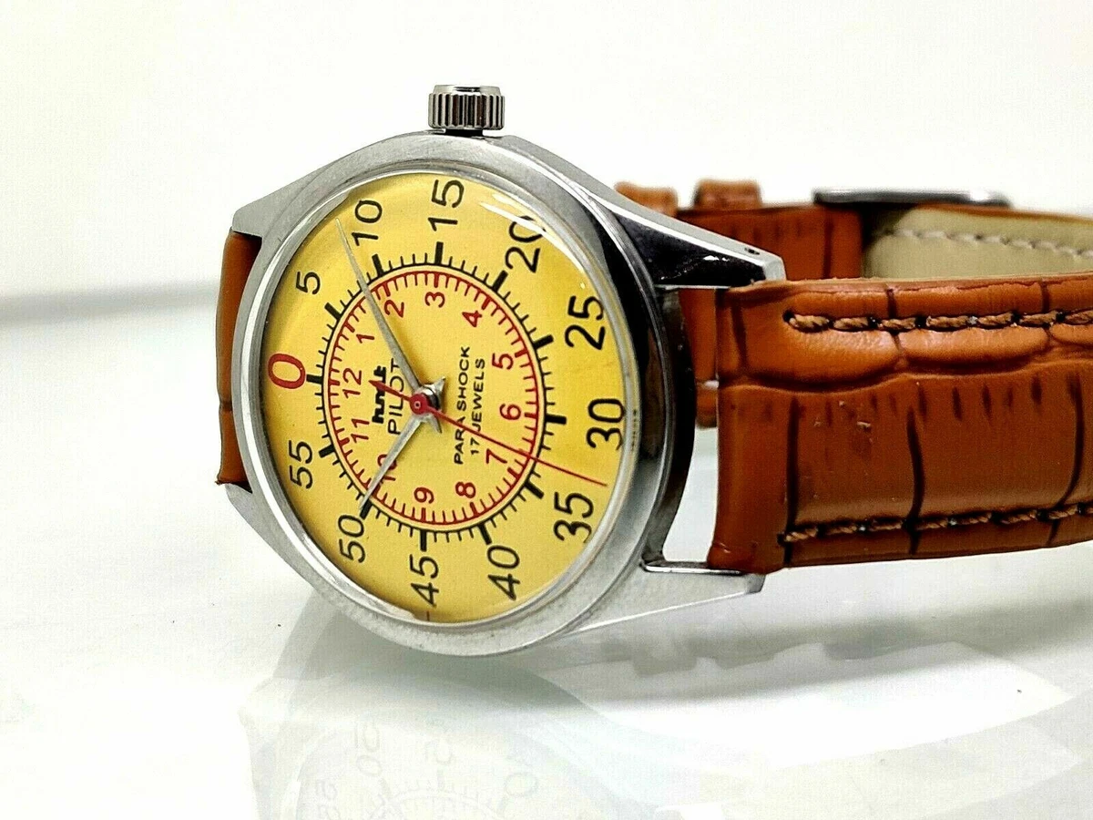 Vintage Hmt Pilot Hand Winding Yellow Dial Wrist Watch For Gift eBay