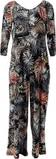 Attitudes Renee Petite Printed Como Jersey Jumpsuit Black Palm PL NWOT (327)
