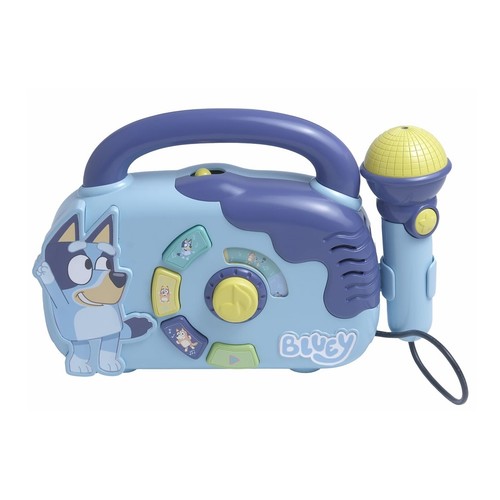 Boombox azul con luz y micrófono de trabajo para cantar - Imagen 3 de 4