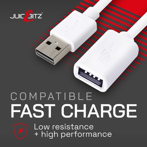 JuicEBitz® Shielded USB 2.0 Extension Cable A Male to A Female Data Charger Lead - Picture 19 of 36
