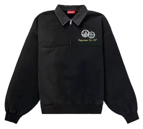 Sweat shirt col denim demi zippé noir SS23   Taille XXL 2XL   Neuf