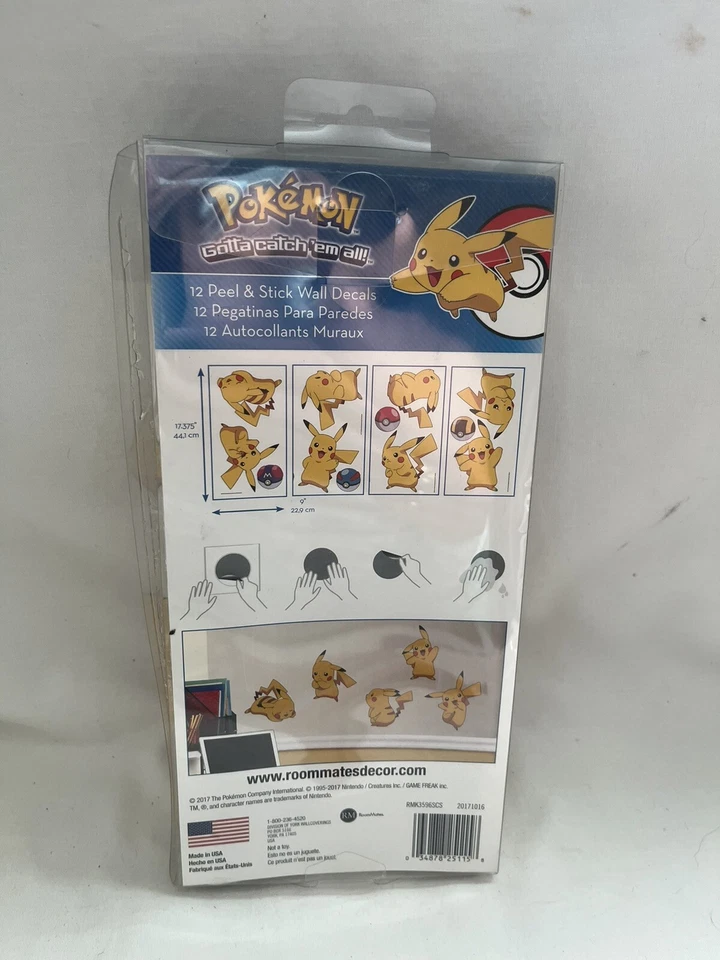 Calcomanías de pared RoomMates Pokemon Pikachu 12 pelar y pegar NUEVAS Foto 2 de 2