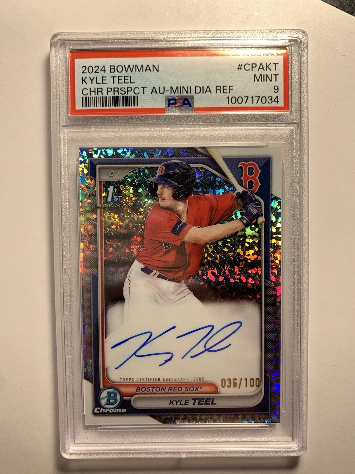 2024 Bowman KYLE TEEL 1st Chrome Mini Diamond Auto /100 PSA 9 RED SOX #CPA-KT RC
