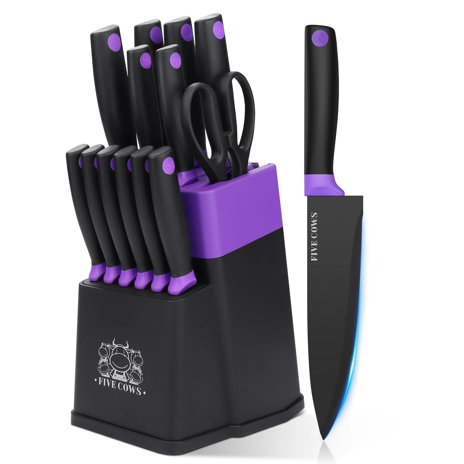 14 Pcs Kitchen Block Set with Sharpener German High Carbon Stainless Steel Ch...