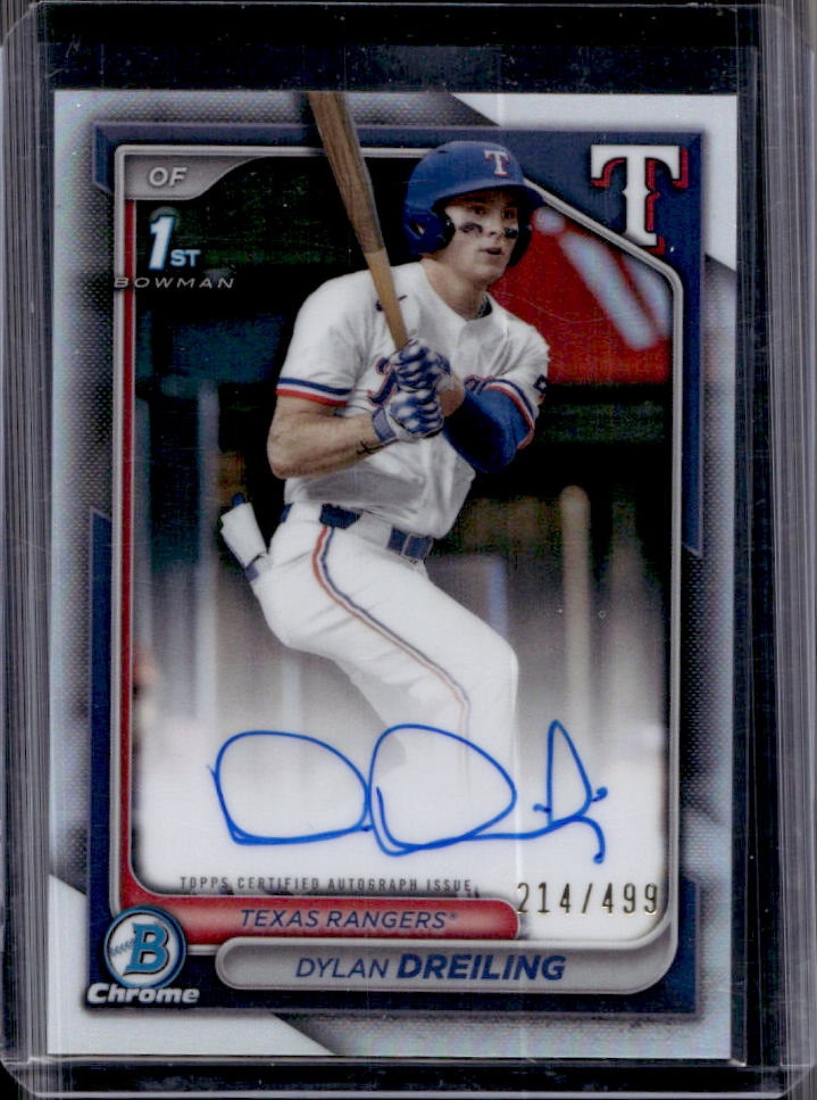 2024 Bowman Draft Dylan Dreiling Chrome Auto Refractor 1st #/499 Rangers