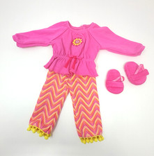 American Girl Julie 70s Pajamas ZigZag Beforever Pink Yellow Slippers Retired