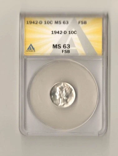 Estate Vintage a Gem Anacs Slabbed MS 63 FSB Silver 1942 - D  Mercury dime Coin!