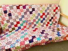 Handmade Quilt Throw Blanket Reversible Bowtie Pattern Tufted Colorful 65x80"
