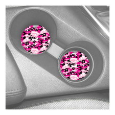 Pink Camo Camouflage Custom Rubber Car Coaster Set 2 For Cup Holder Pink Camo Camouflage Custom Rubber Car Coaster Set 2 For Cup Holder